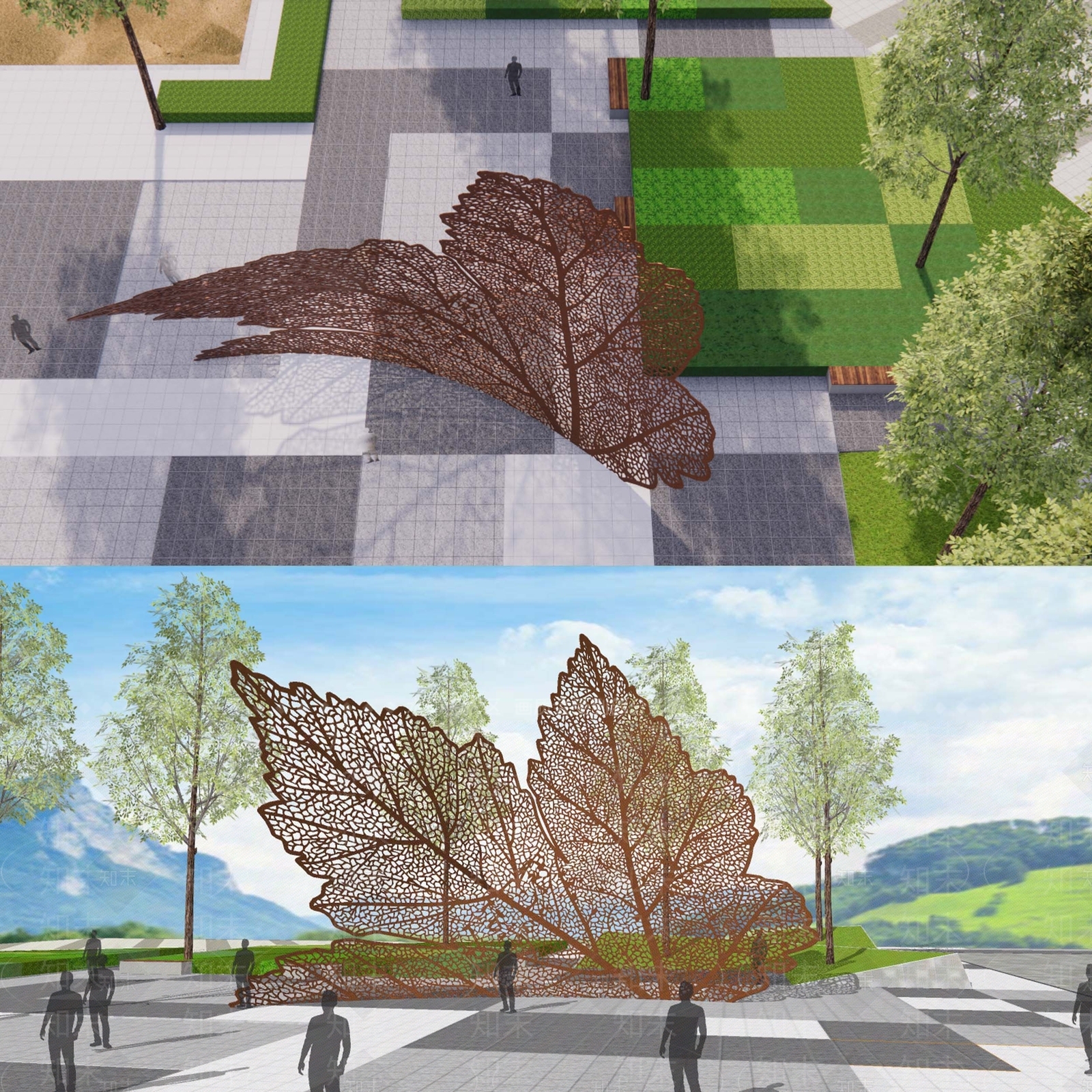 现代枫叶子雕塑小品SU模型下载【ID:1127103262】