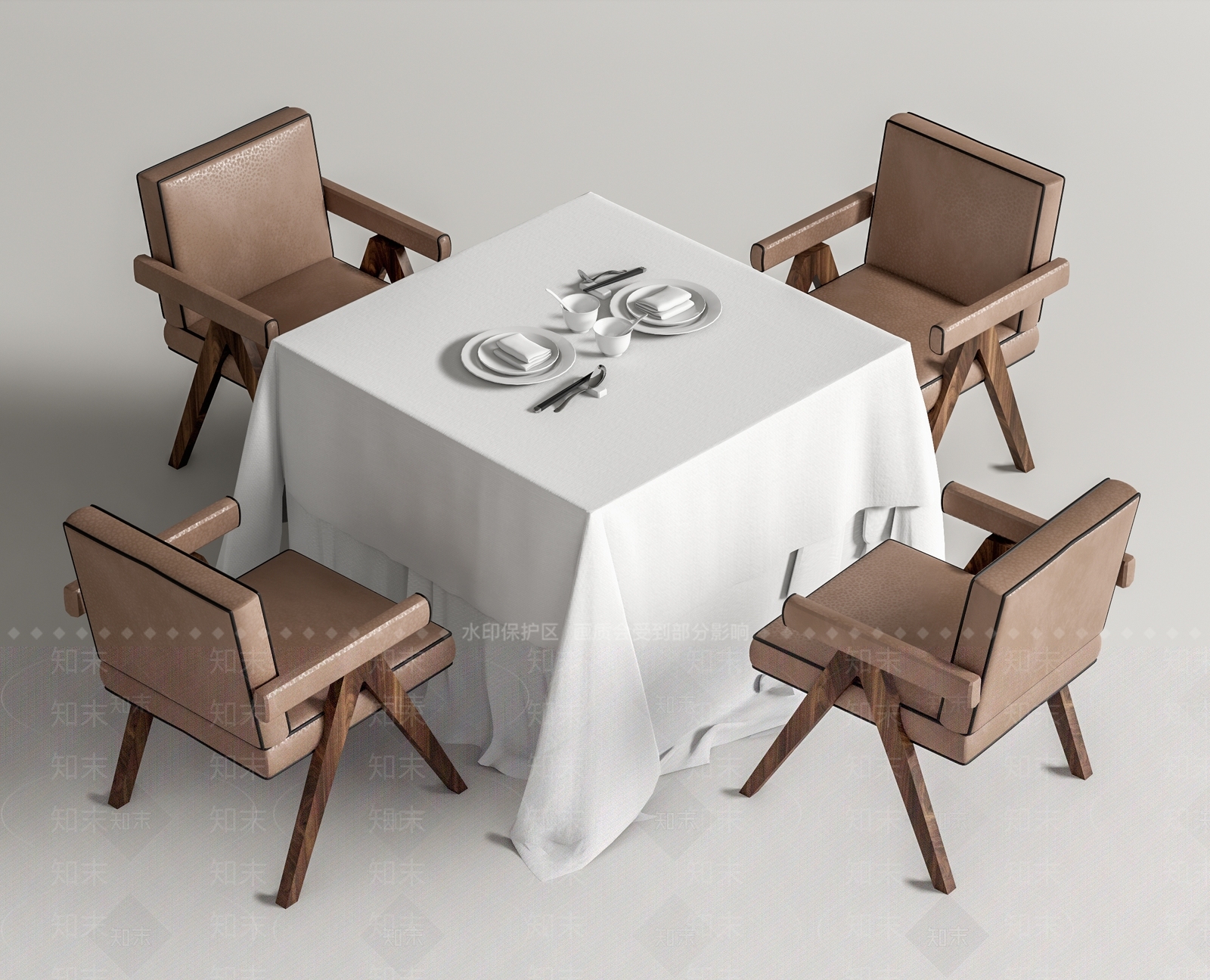 现代西餐厅餐桌椅SU模型下载【ID:1127103456】