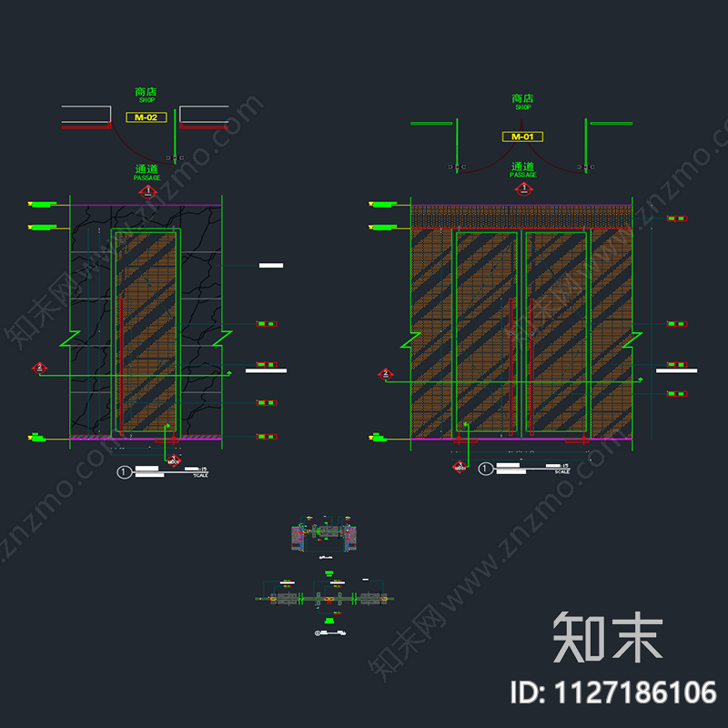 商铺玻璃门cad施工图下载【ID:1127186106】