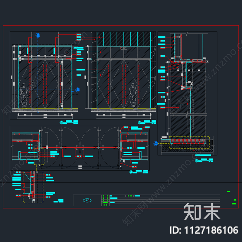 商铺玻璃门cad施工图下载【ID:1127186106】