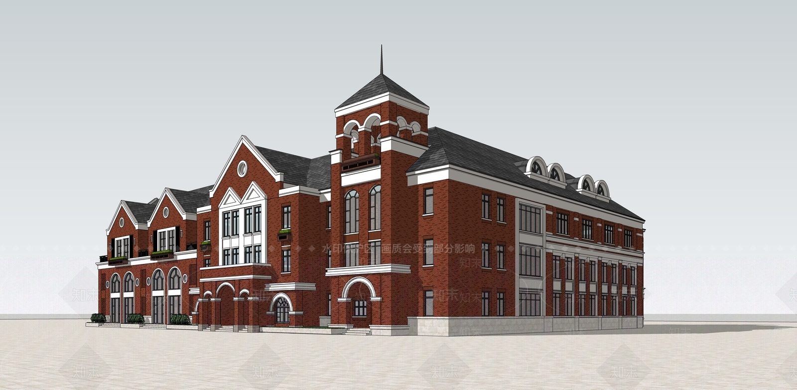 欧式多层办公楼SU模型下载【ID:1127118557】