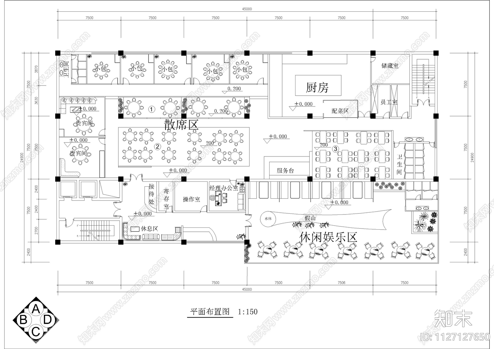 古典风格中餐厅装修图cad施工图下载【ID:1127127650】