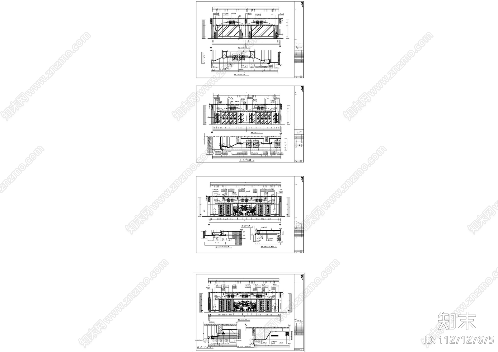中餐厅大包间立面装修详图cad施工图下载【ID:1127127675】
