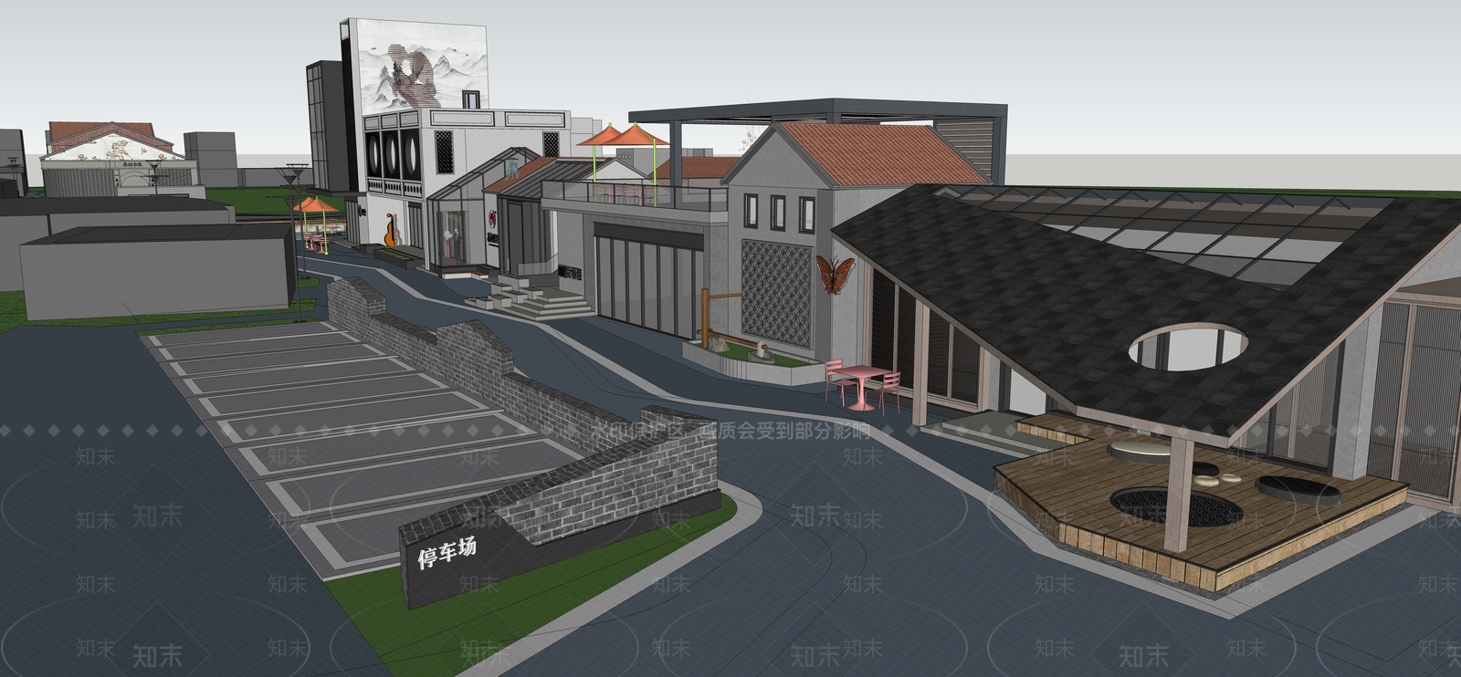 现代乡村名宿商业街SU模型下载【ID:1127131946】