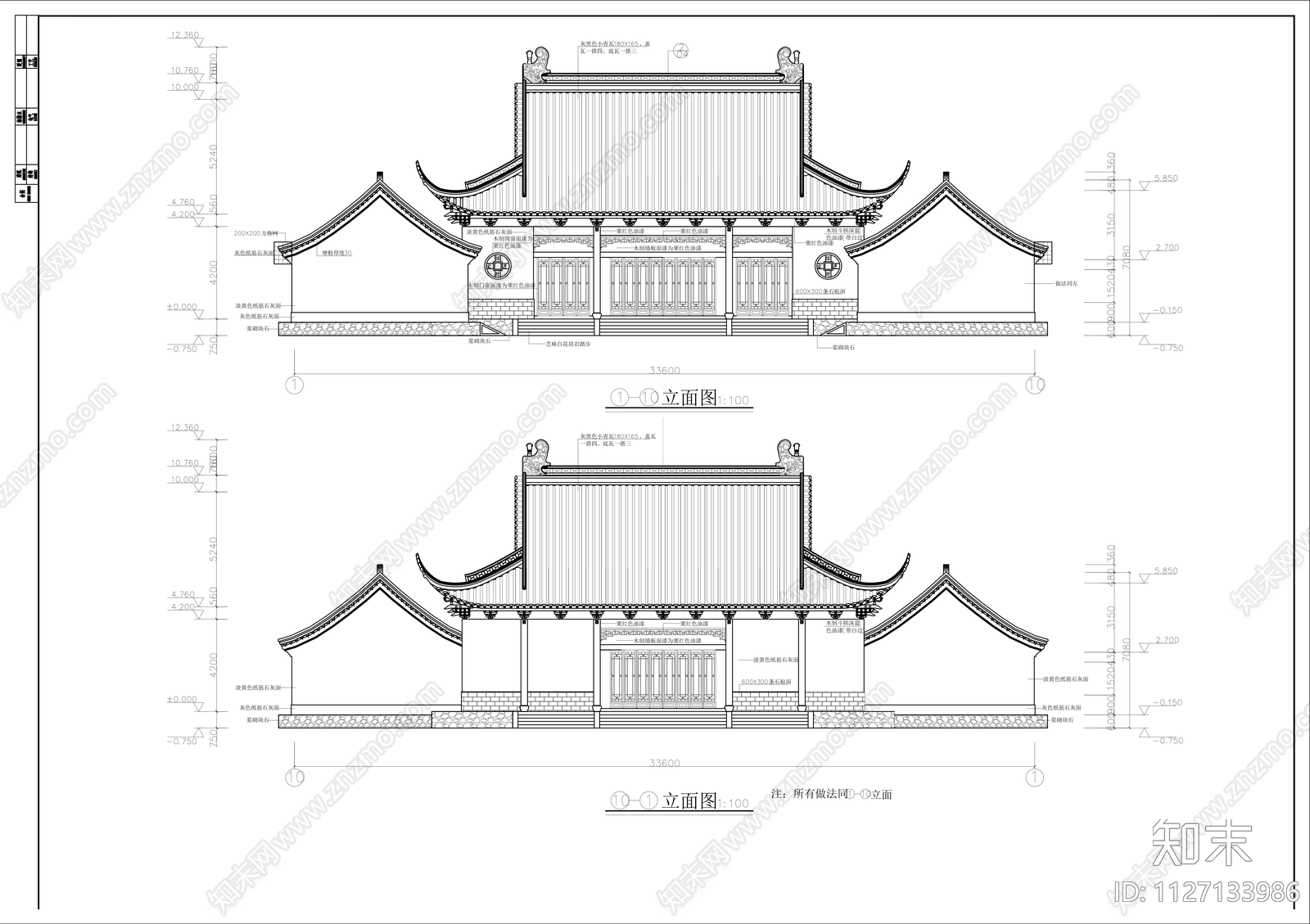 财神殿全套cad施工图下载【ID:1127133986】