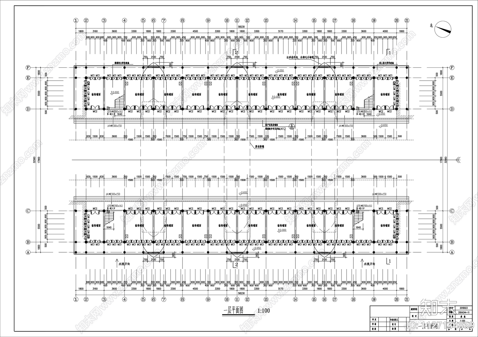 中式仿古廊桥建筑设计cad施工图下载【ID:1127134869】