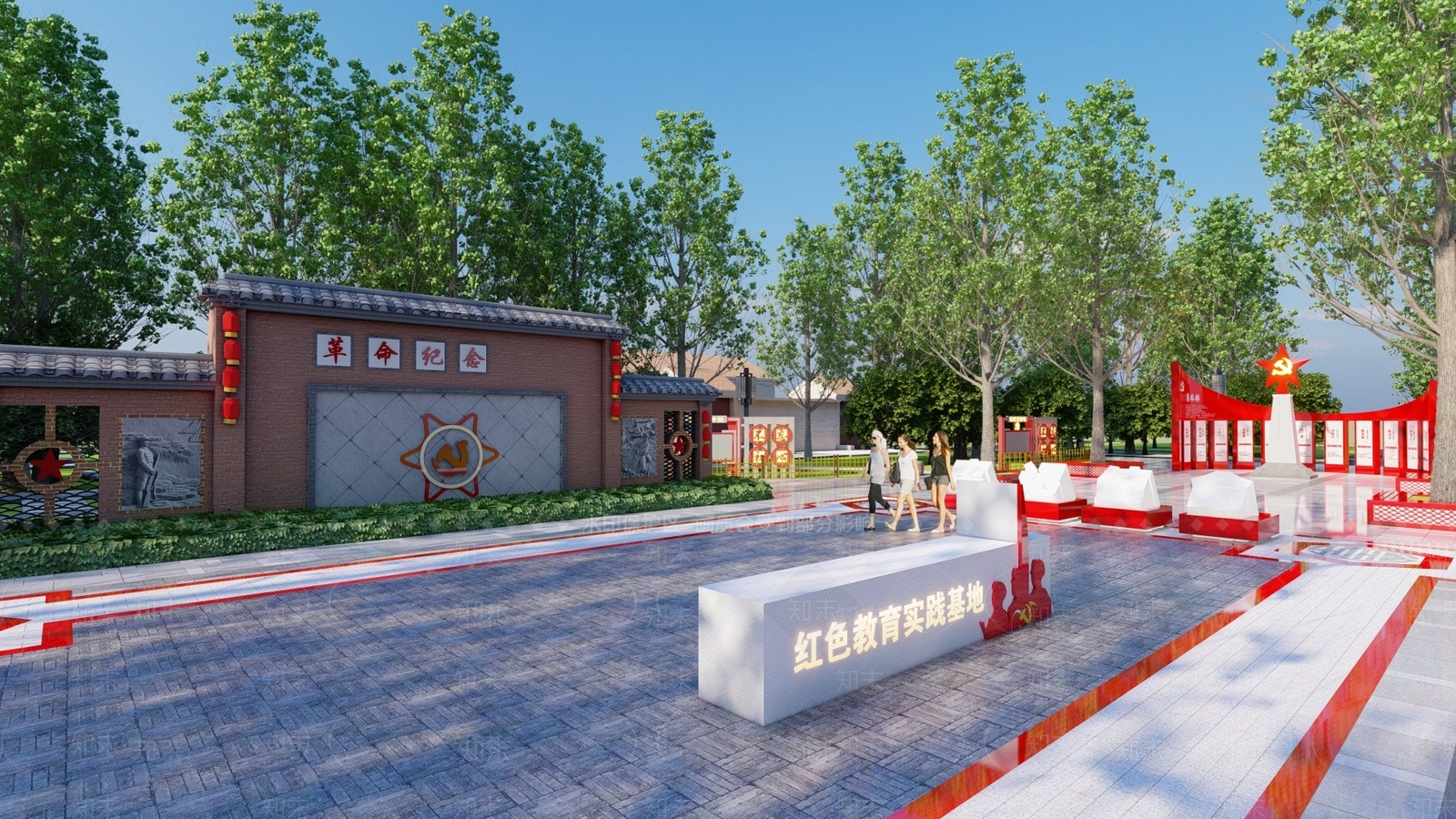 现代红色文化广场景观SU模型下载【ID:1127137193】