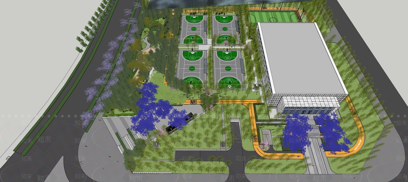 现代体育公园景观SU模型下载【ID:1127140987】