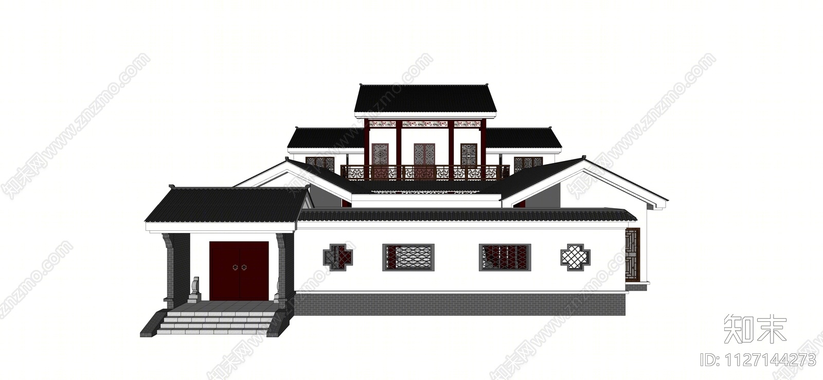 新中式四合院SU模型下载【ID:1127144273】