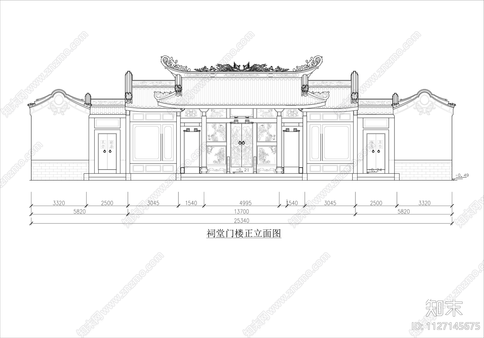 潮汕祠堂建筑设计cad施工图下载【ID:1127145675】