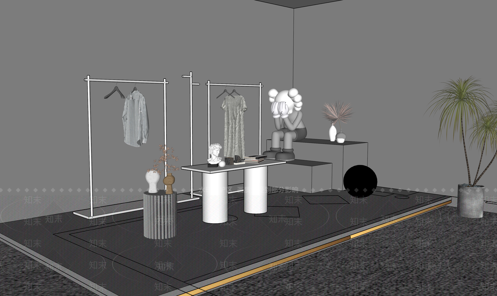 现代服装店展示台SU模型下载【ID:1127148325】