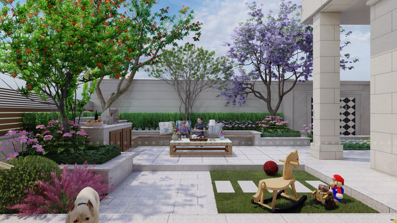 欧式花园庭院景观SU模型下载【ID:1127155332】