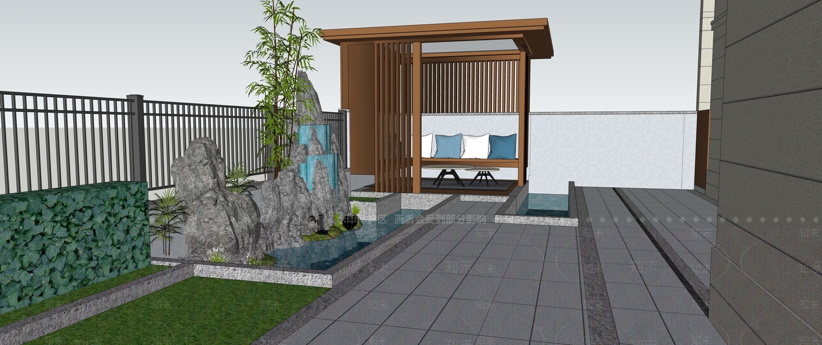 现代简约庭院花园SU模型下载【ID:1127157652】_知末su模型网