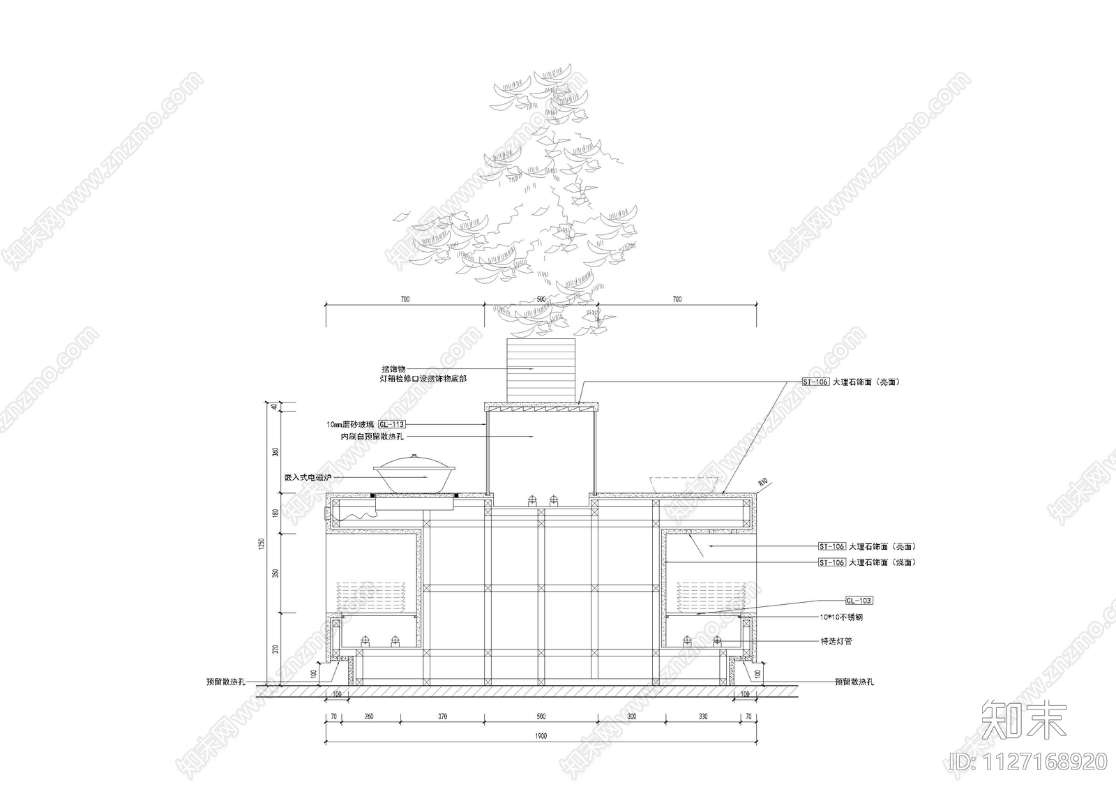 自助餐台大样图石材柱子剖面图施工图下载【ID:1127168920】