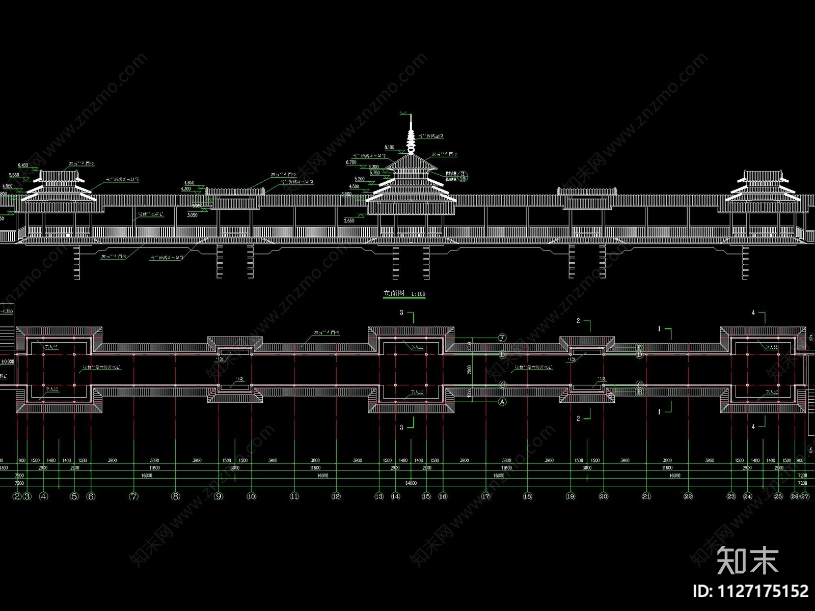 中式廊桥建筑详图cad施工图下载【ID:1127175152】