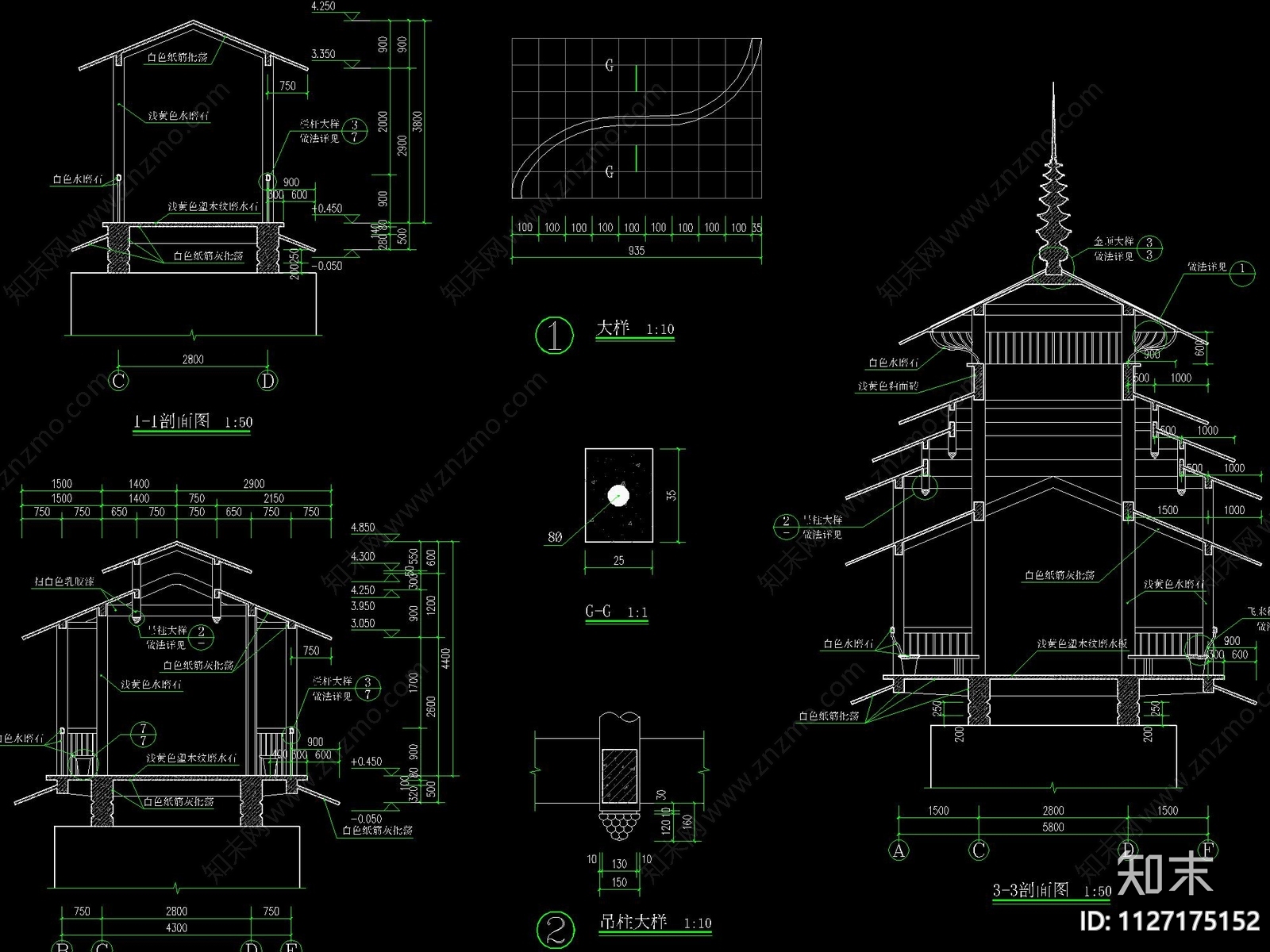 中式廊桥建筑详图cad施工图下载【ID:1127175152】