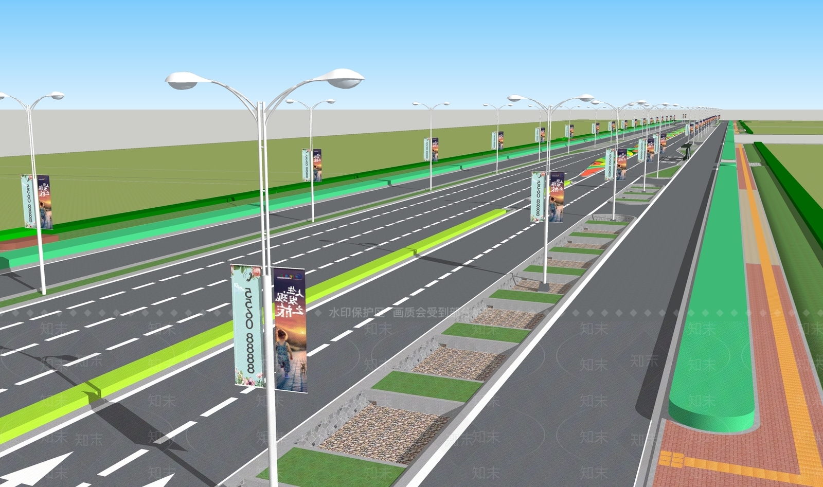 现代道路景观SU模型下载【ID:1127176503】