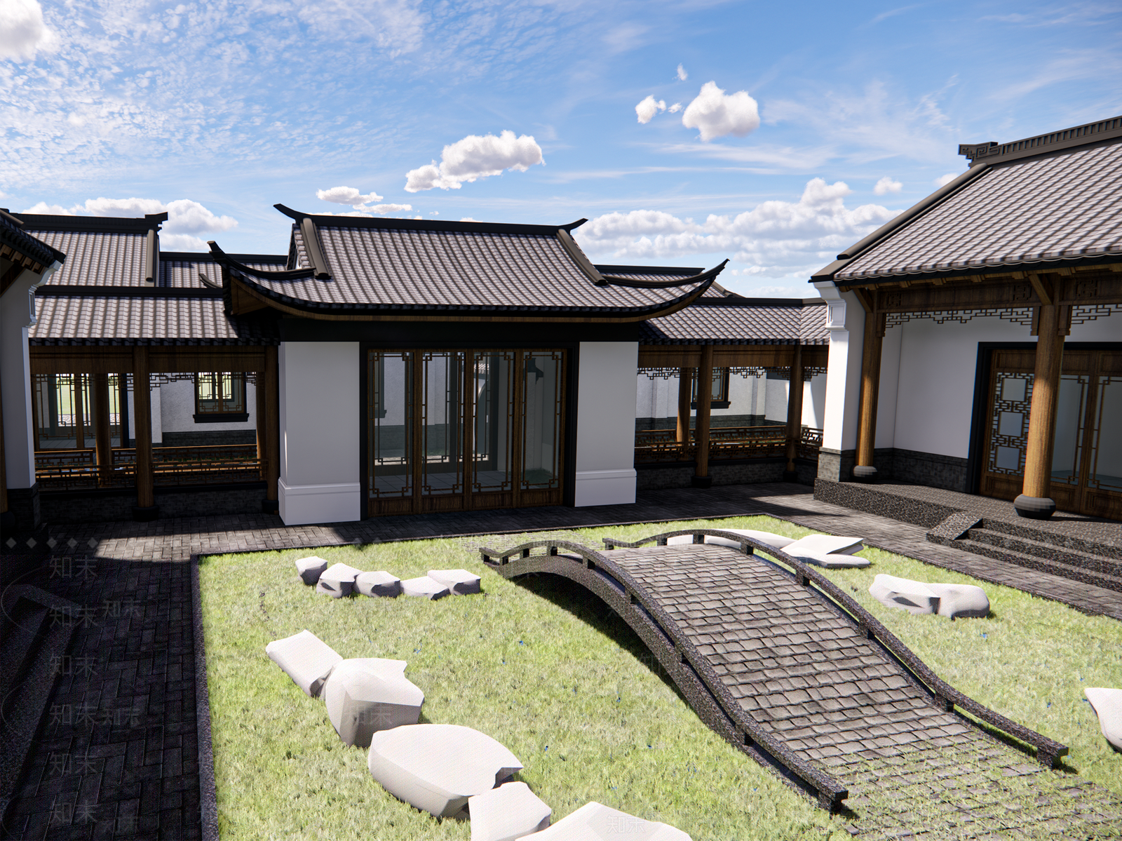 中式四合院建筑SU模型下载【ID:1127178038】