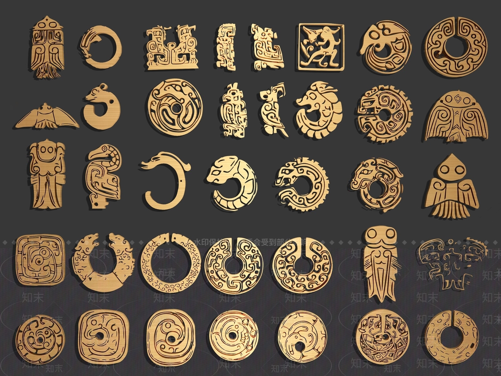 中式汉风龙虎纹雕花雕刻组合SU模型下载【ID:1127180008】