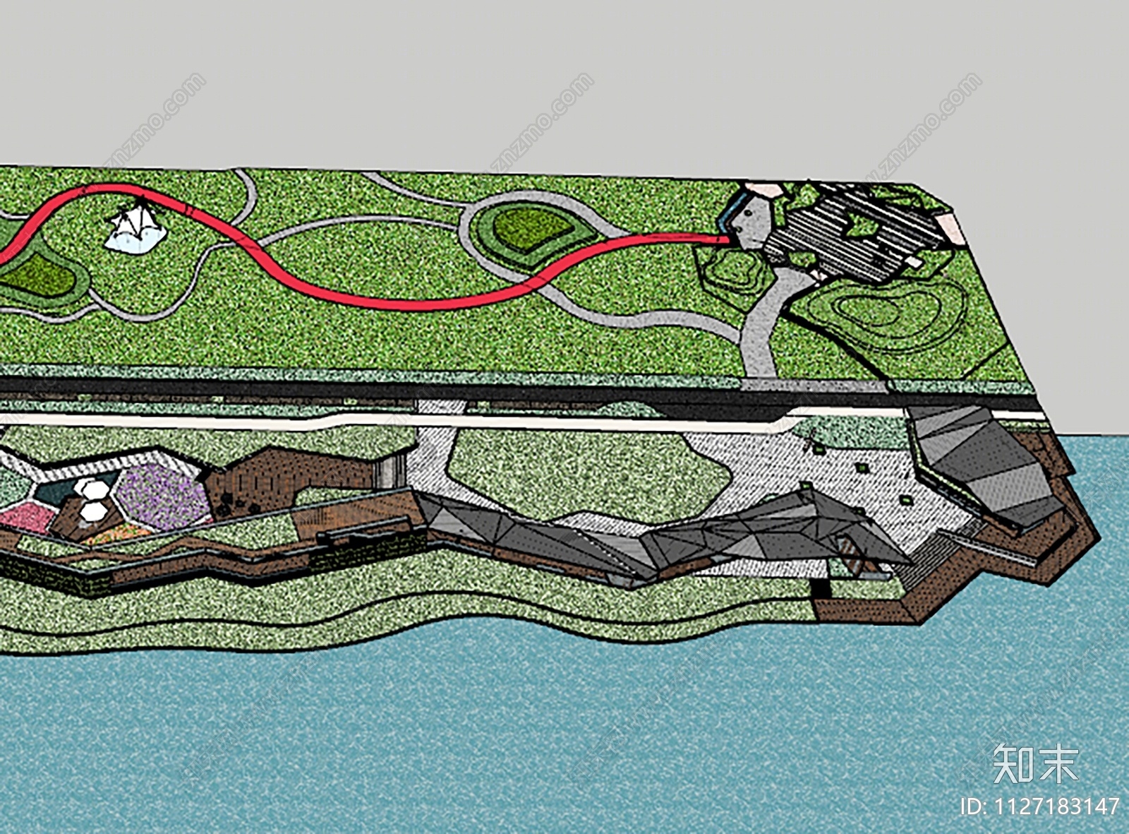 现代滨水公园SU模型下载【ID:1127183147】