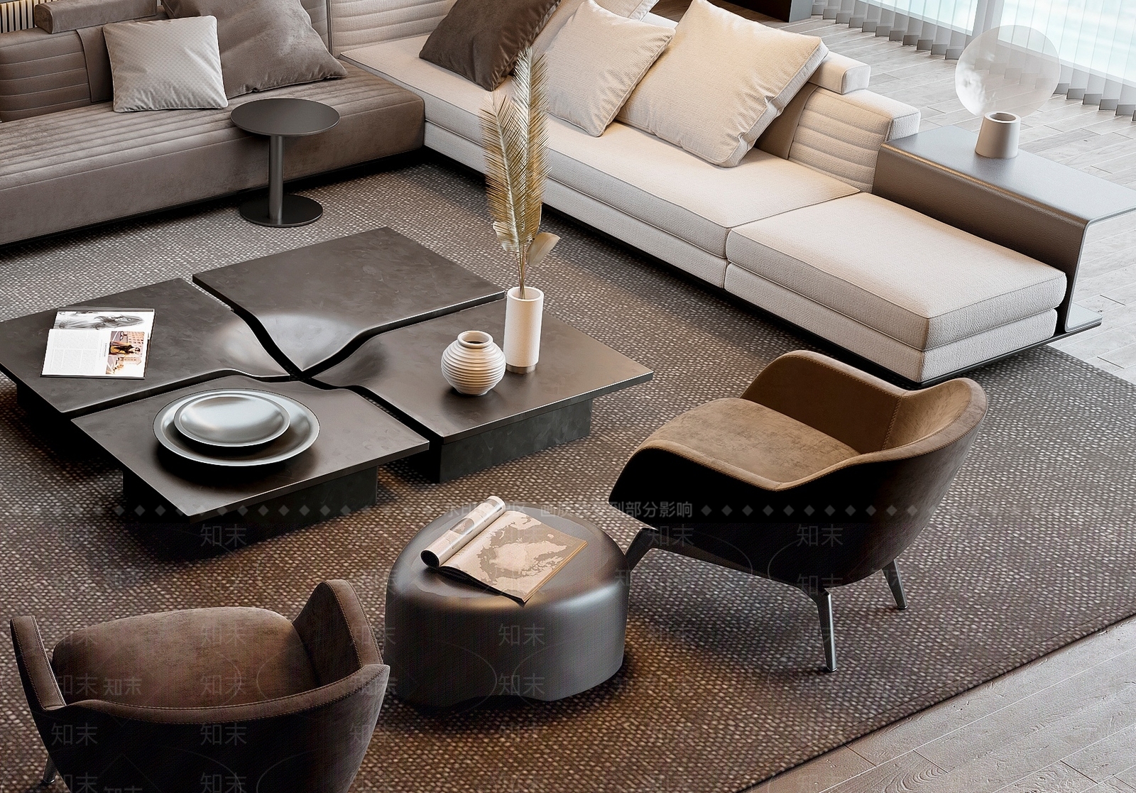 Minotti现代沙发茶几组合3D模型下载【ID:1127204994】_知末3d模型网