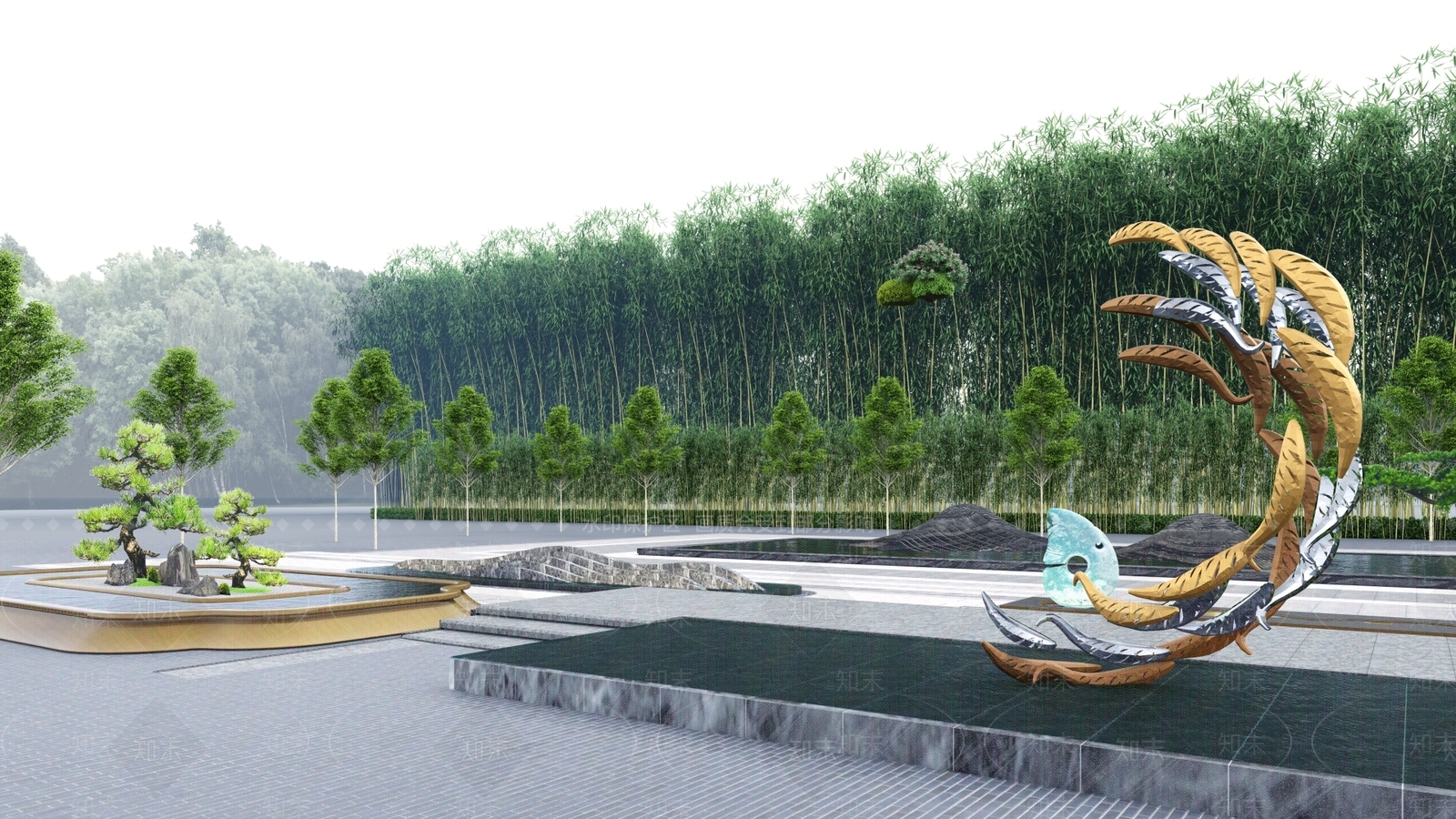 现代雕塑水景SU模型下载【ID:1127209942】