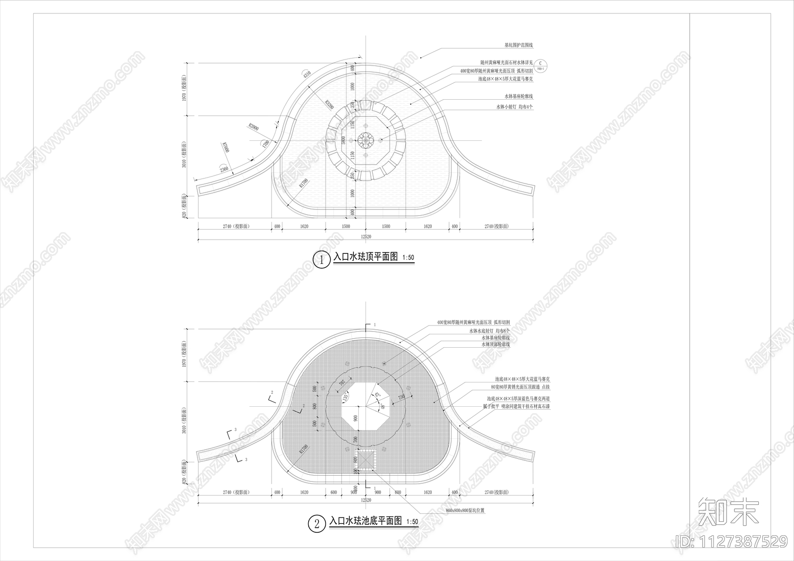 法式水景cad施工图下载【ID:1127387529】