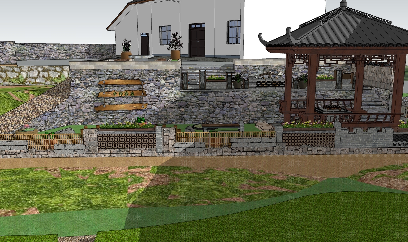 中式乡村庭院SU模型下载【ID:1127218095】