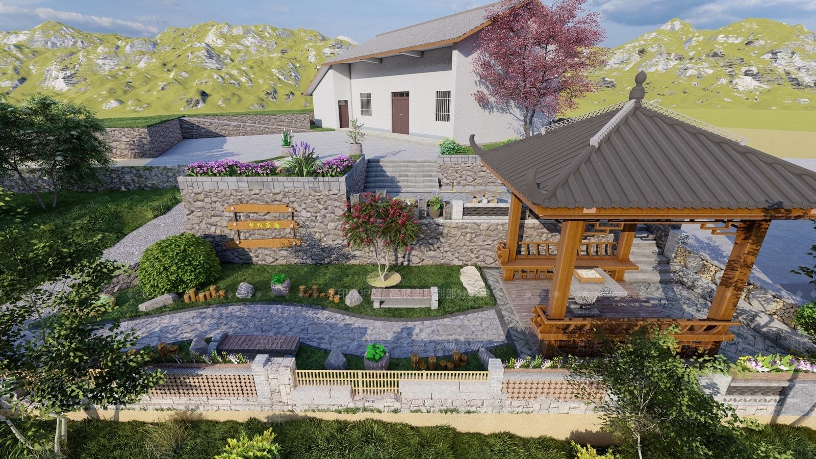 中式乡村庭院SU模型下载【ID:1127218095】