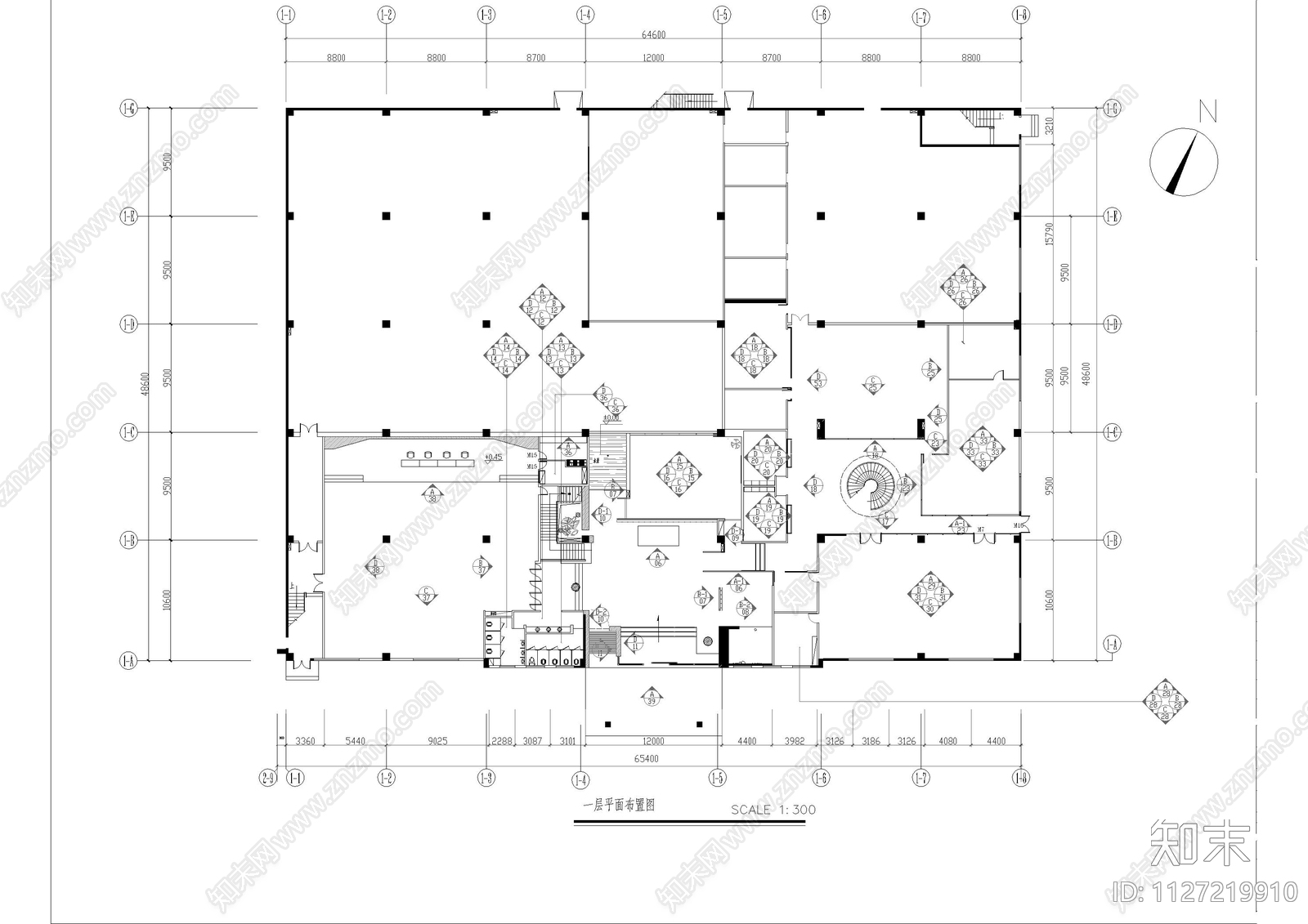 大型办公空间全套cad施工图下载【ID:1127219910】