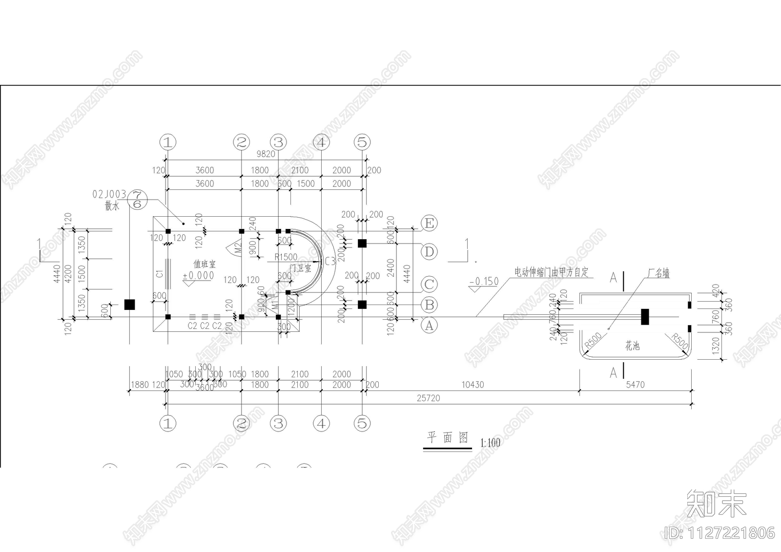 公司传达室建筑cad施工图下载【ID:1127221806】