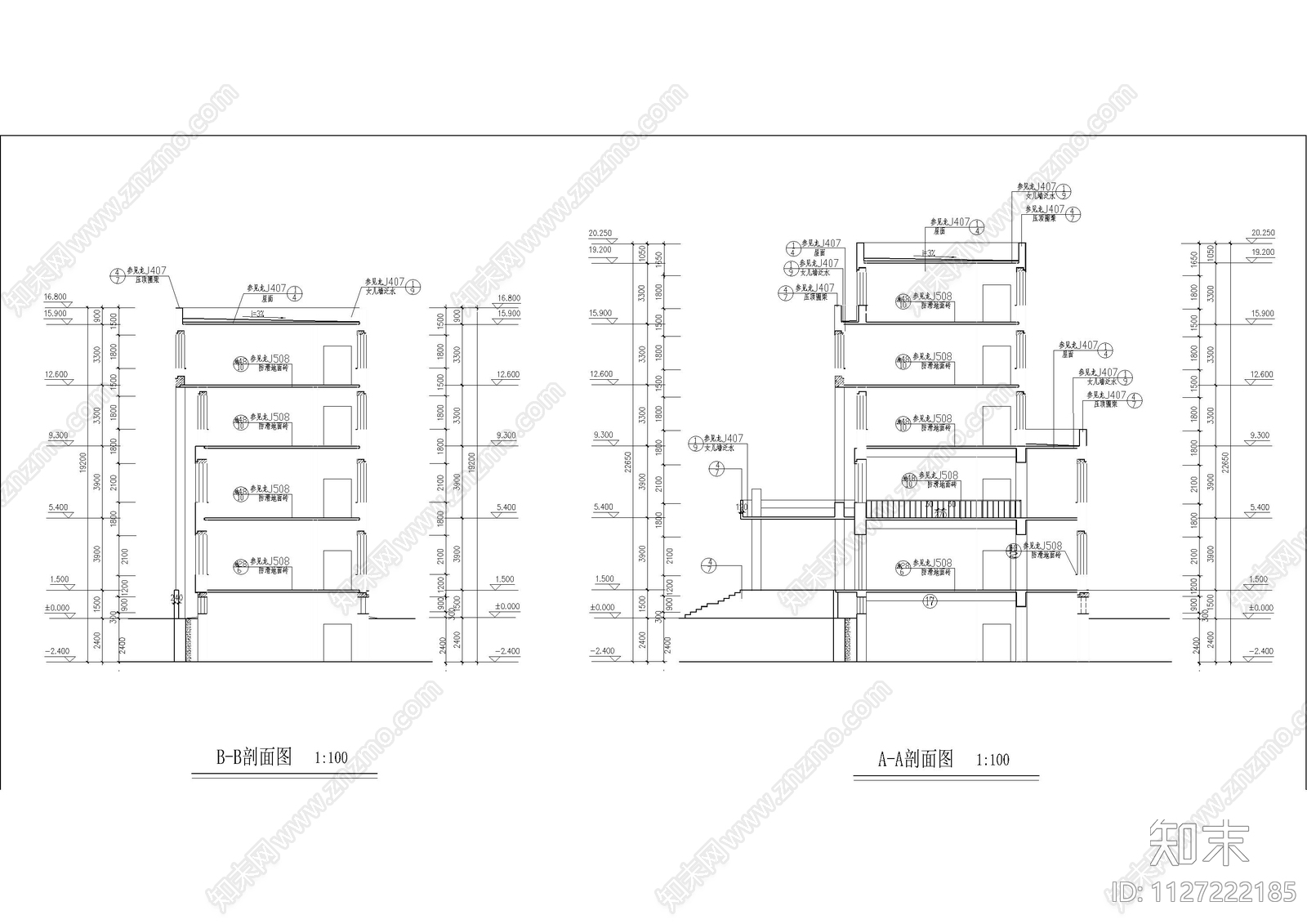 六层办公楼建筑cad施工图下载【ID:1127222185】
