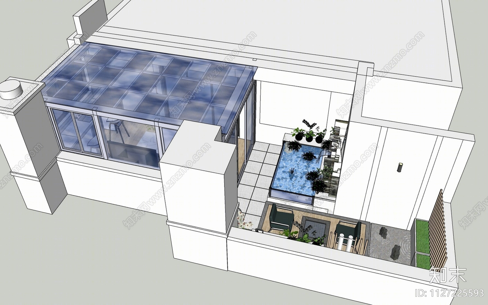 现代简约露台花园SU模型下载【ID:1127225593】