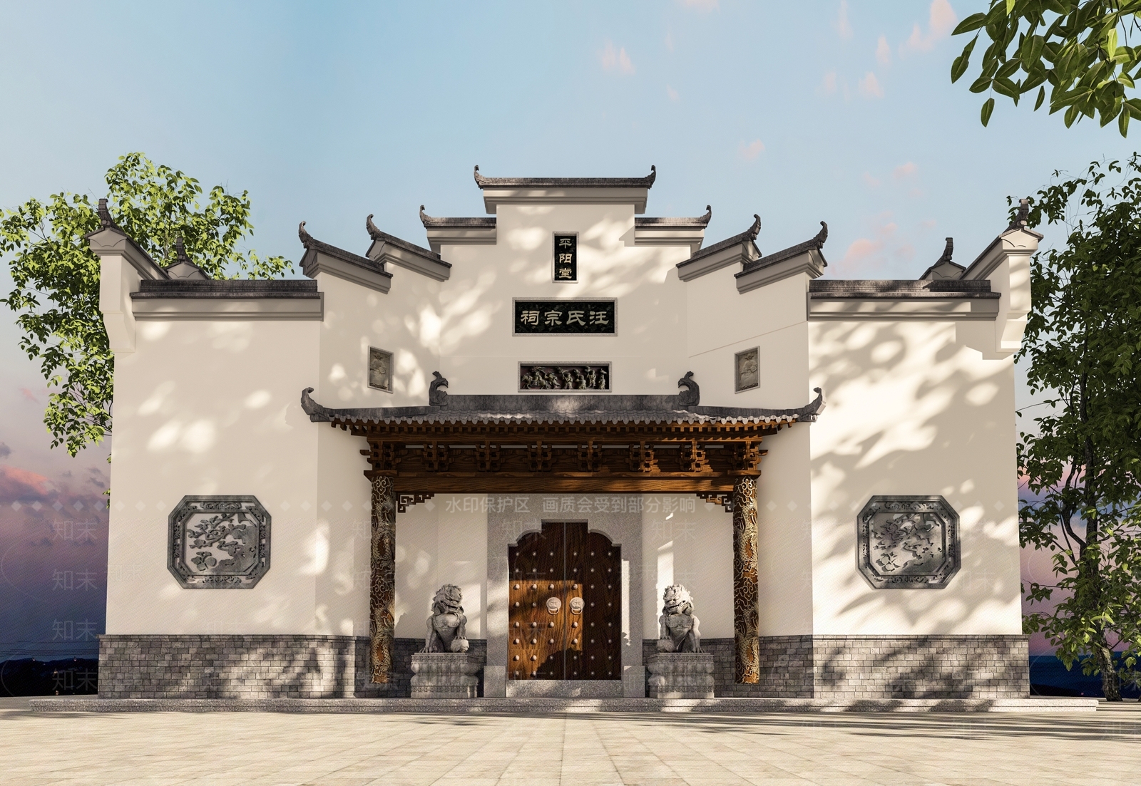 中式祠堂外观3D模型下载【ID:1127225656】