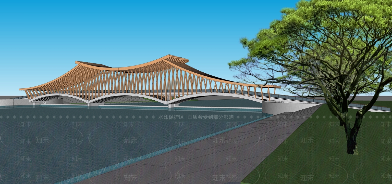 新中式大桥SU模型下载【ID:1127228066】
