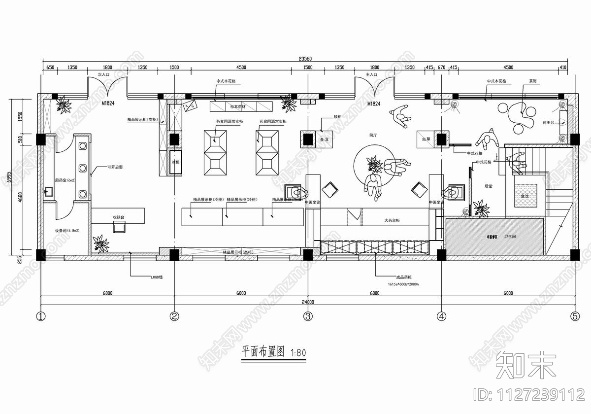 180㎡中医药材店CAD施工图施工图下载【ID:1127239112】