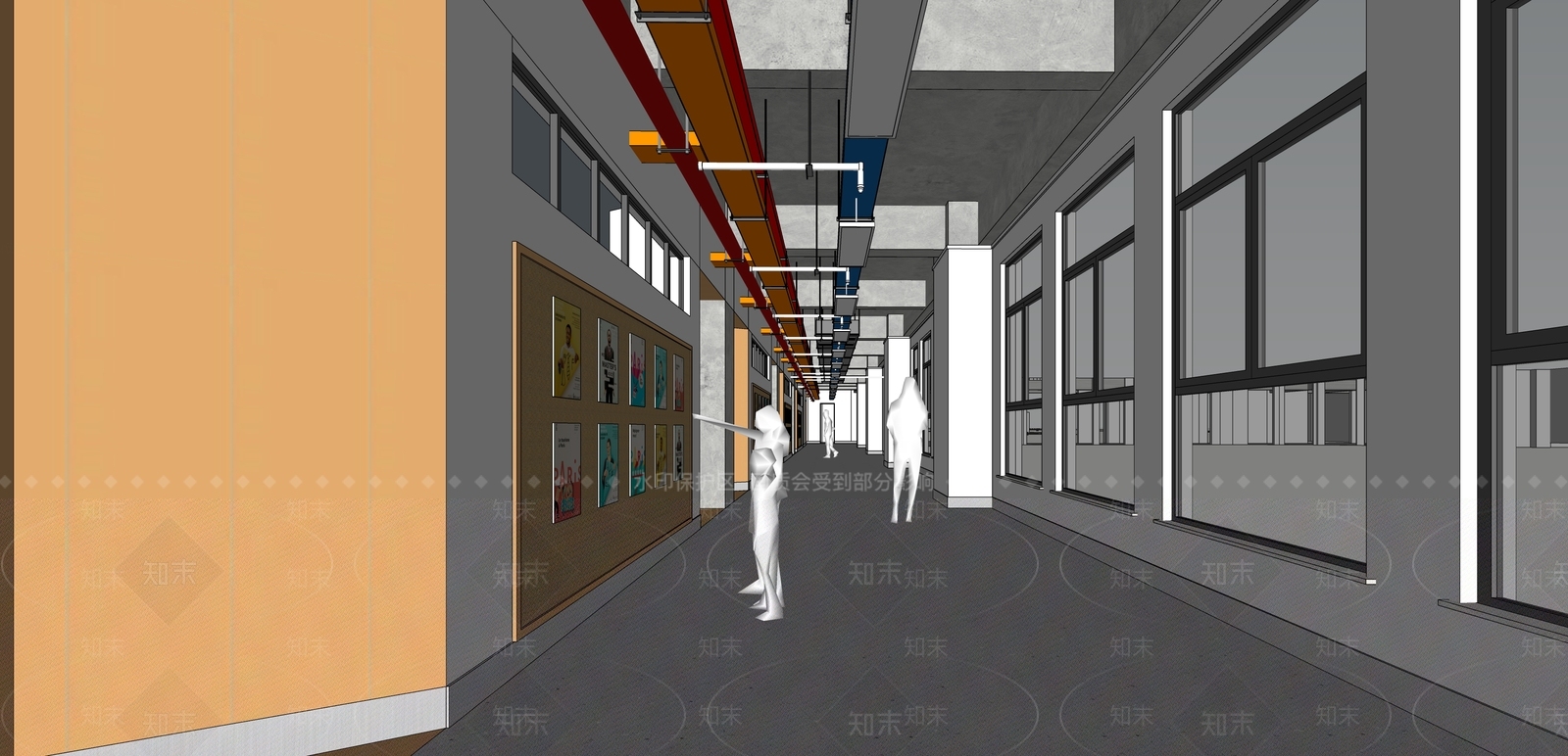 现代学校走廊SU模型下载【ID:1127255190】_知末su模型网