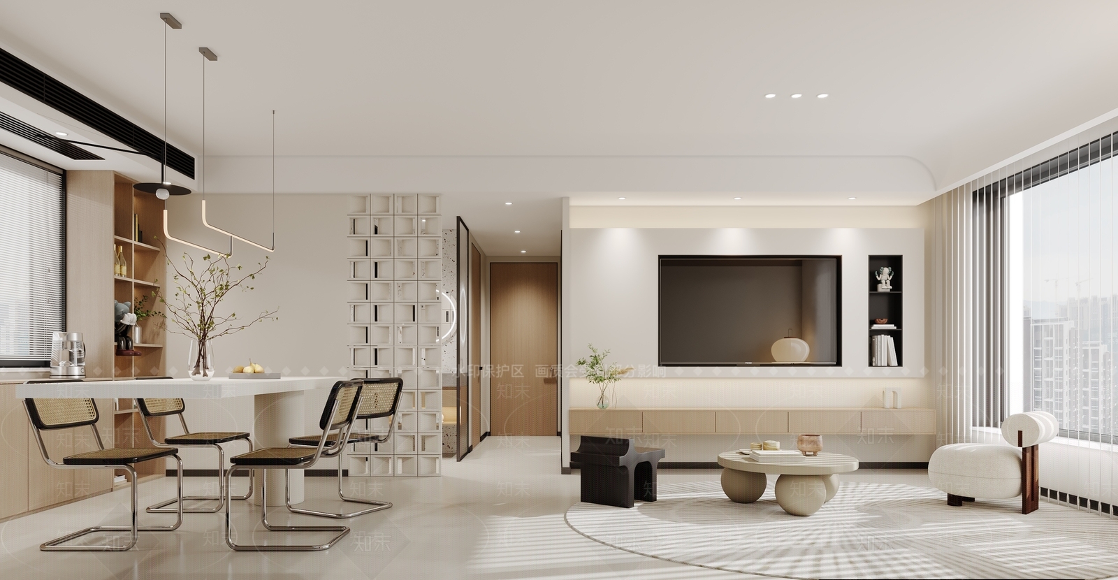现代奶油风客餐厅3D模型下载【ID:1127259299】_知末3d模型网