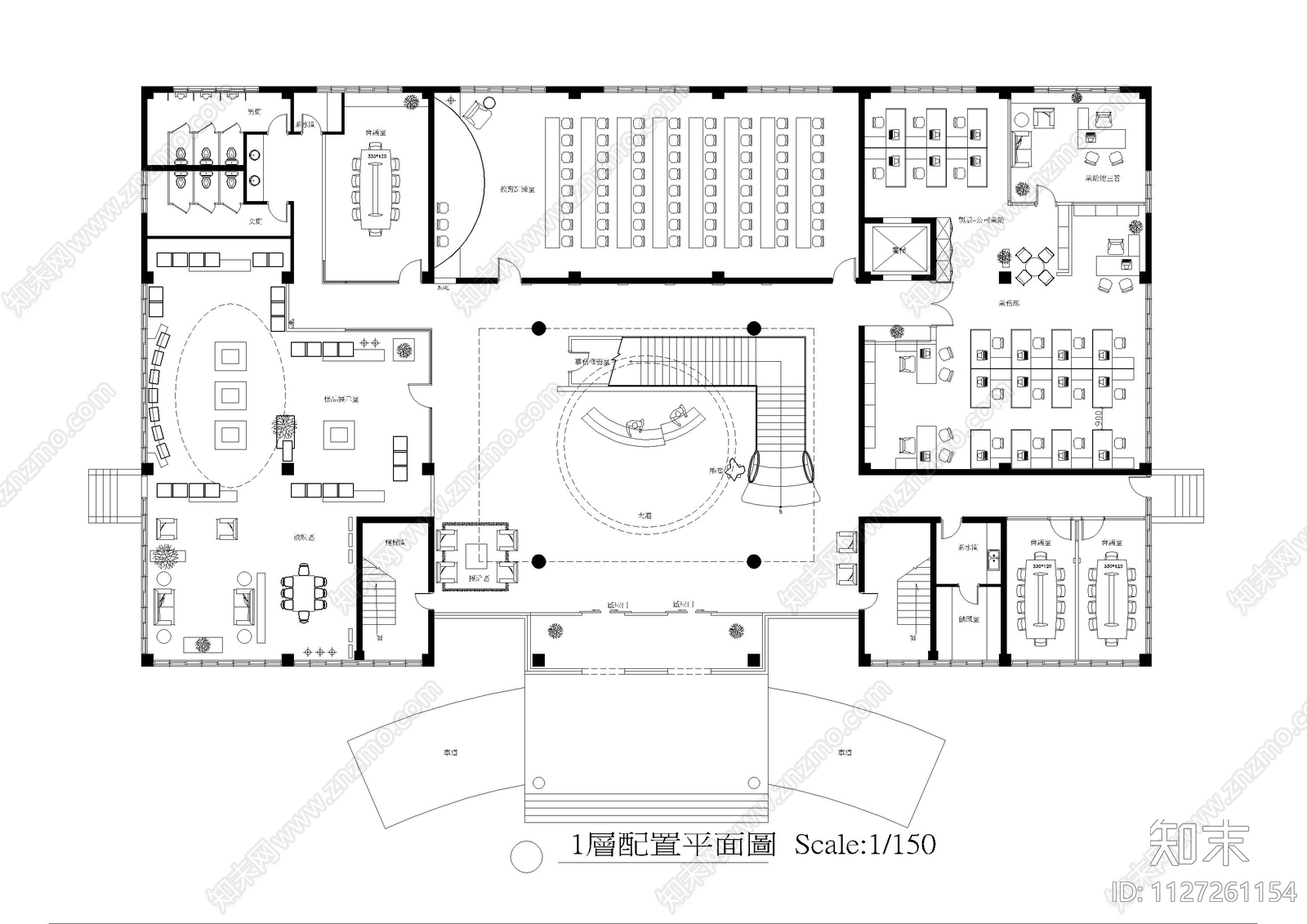 建筑商务楼平面cad施工图下载【ID:1127261154】