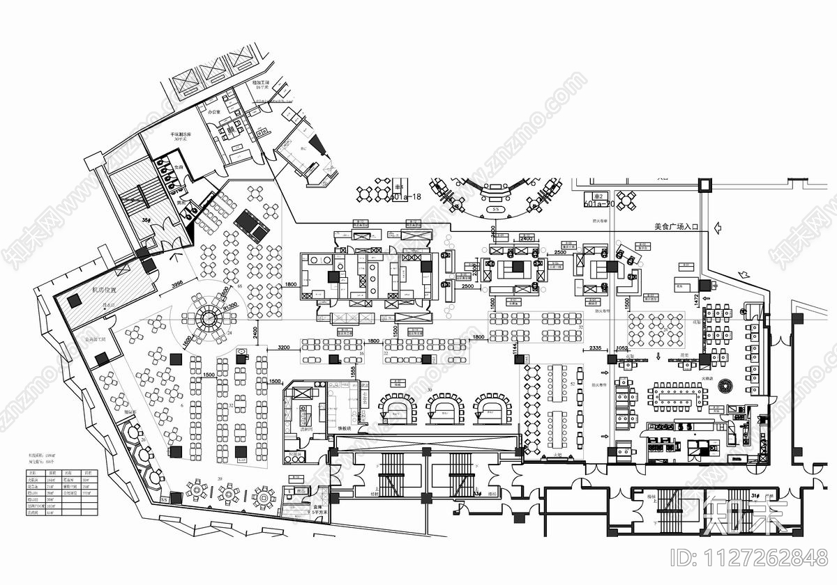 2000㎡美食城cad施工图下载【ID:1127262848】