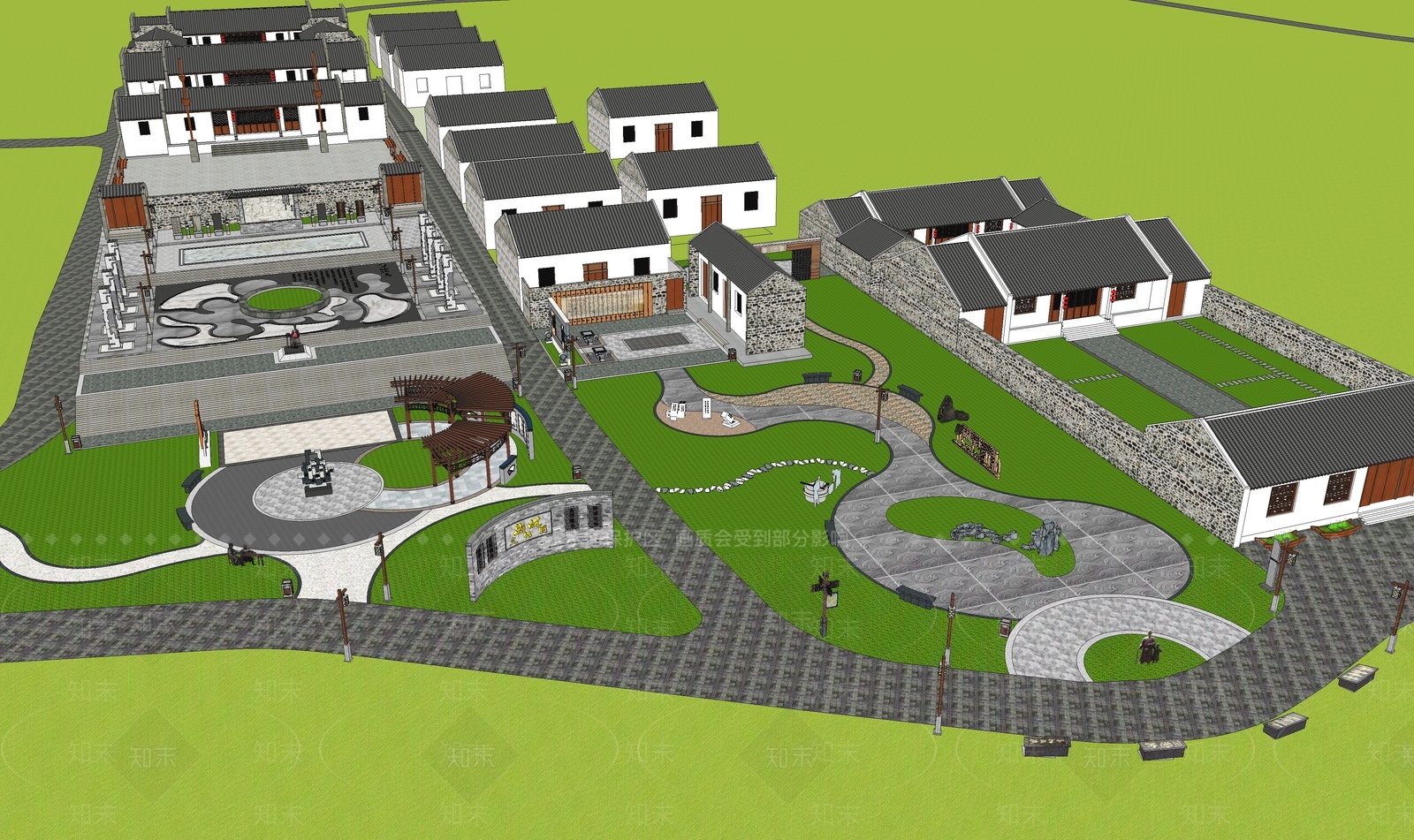 中式广场景观SU模型下载【ID:1127276405】