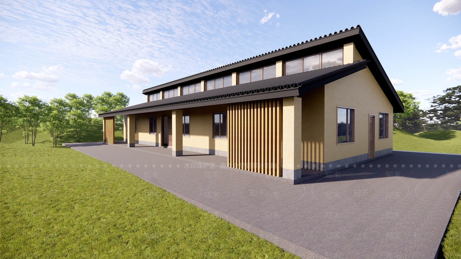 现代寺庙宿舍建筑外观SU模型下载【ID:1127470953】