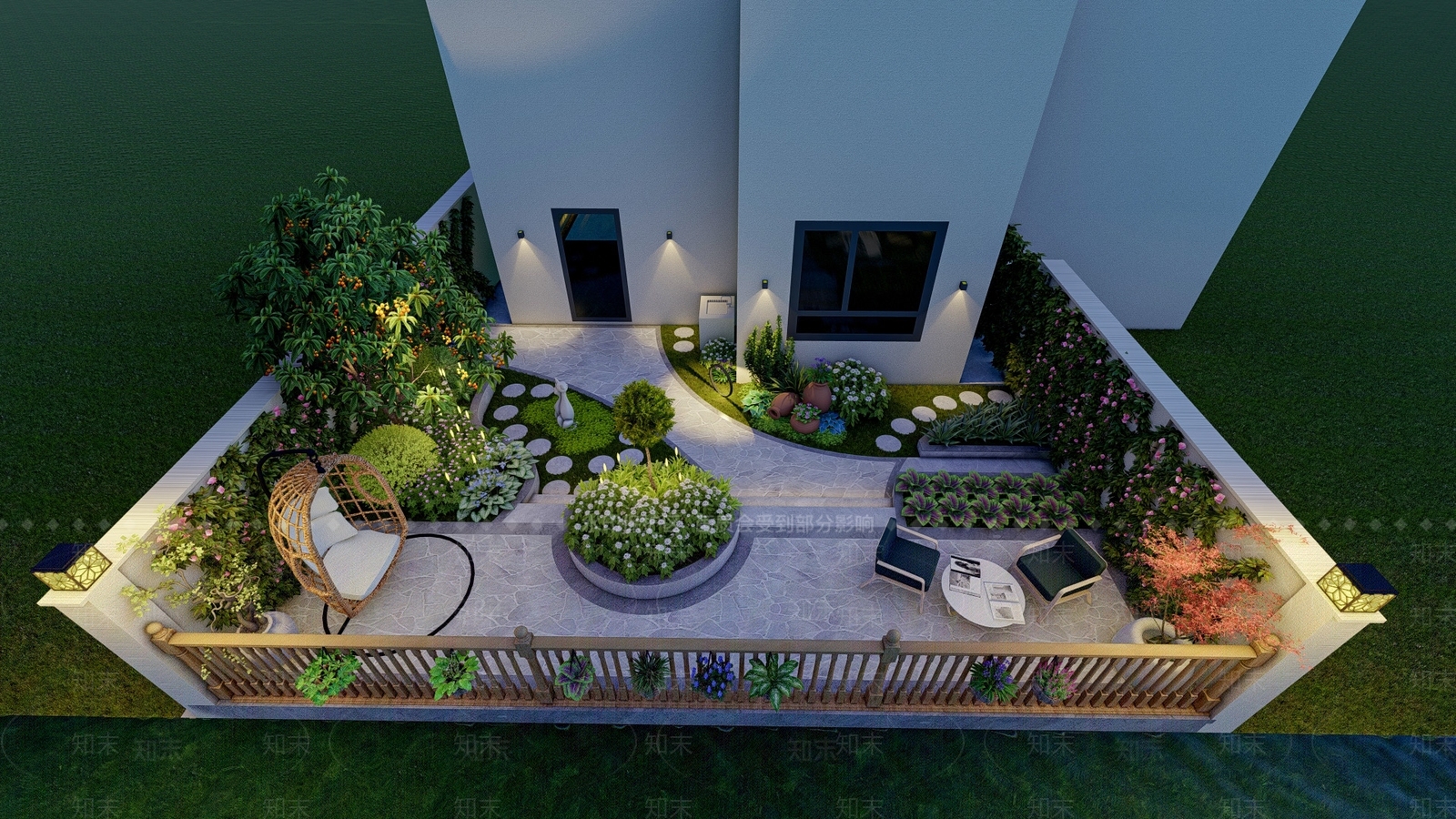 现代庭院花园su模型下载【id:1127306880】