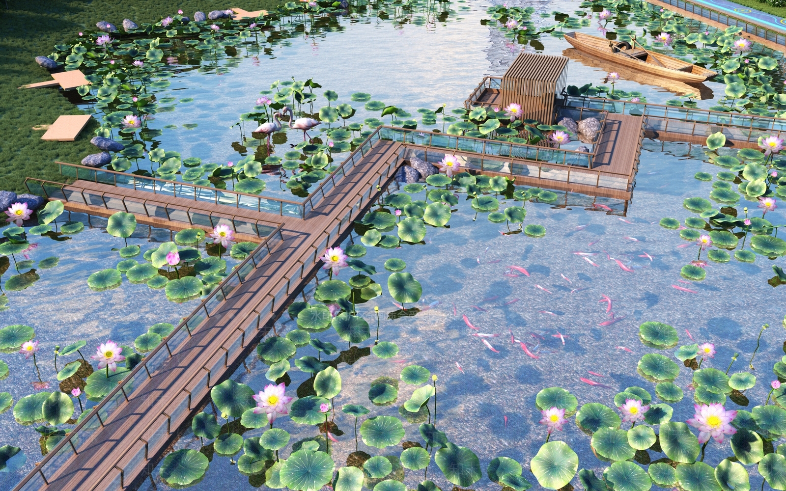 现代荷花池SU模型下载【ID:1127312798】