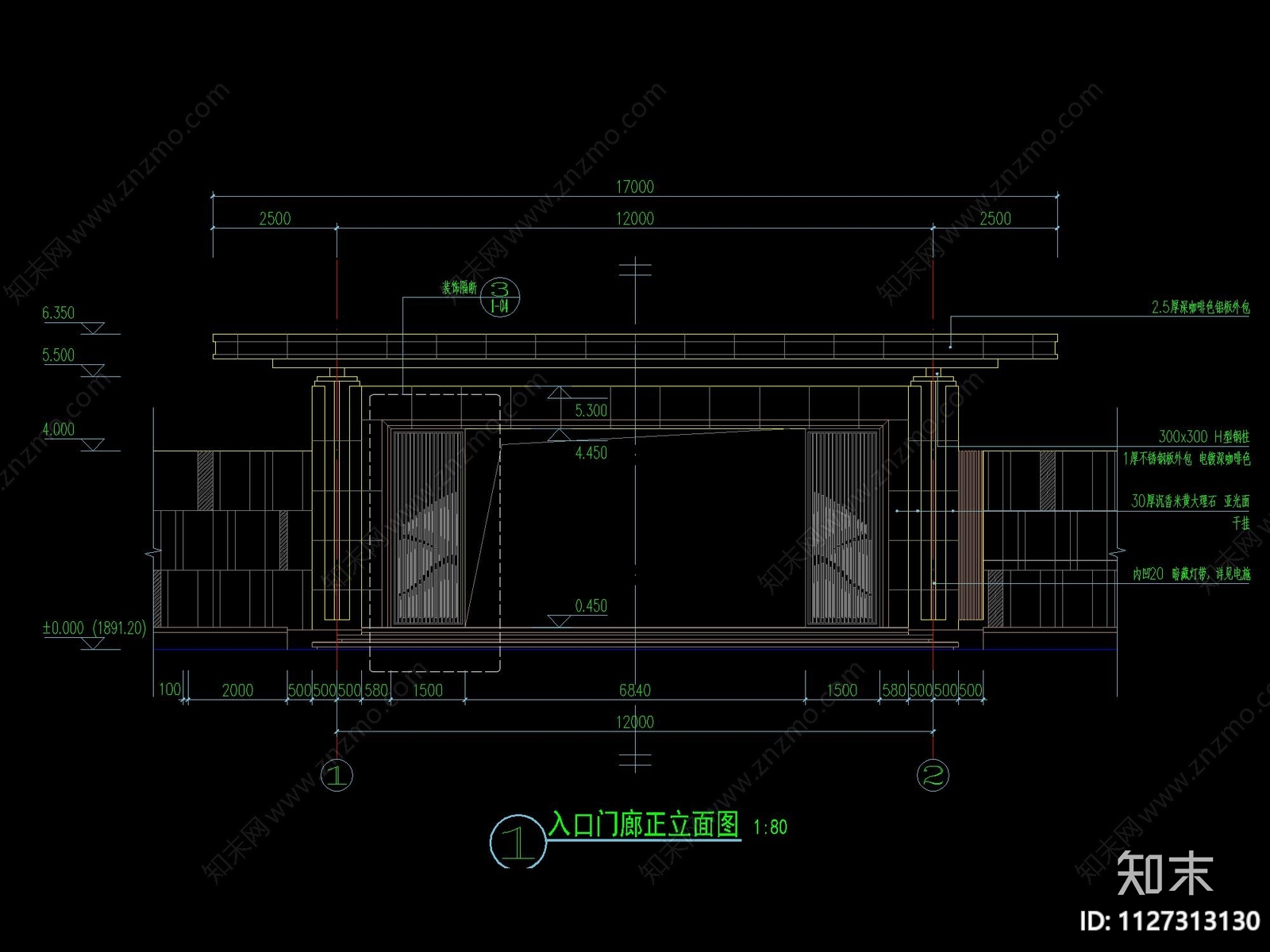 新中式入口门廊cad施工图下载【ID:1127313130】