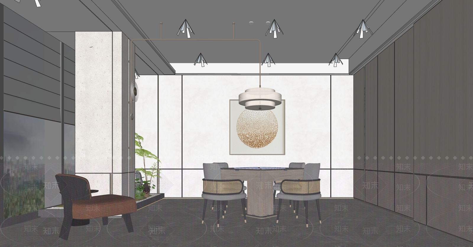 新中式棋牌室SU模型下载【ID:1127323246】