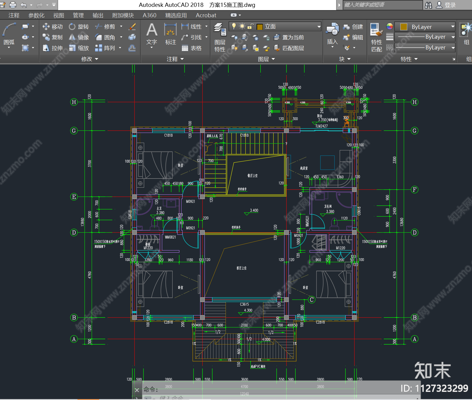 二层自建房别墅设计建筑施工图下载【ID:1127323299】