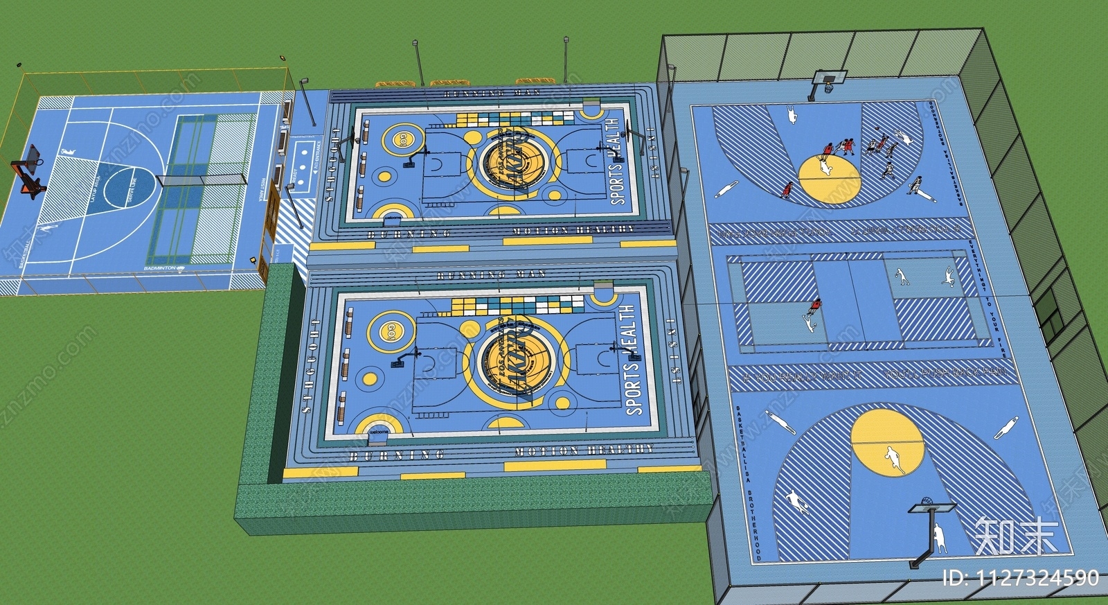 现代标准篮球场SU模型下载【ID:1127324590】