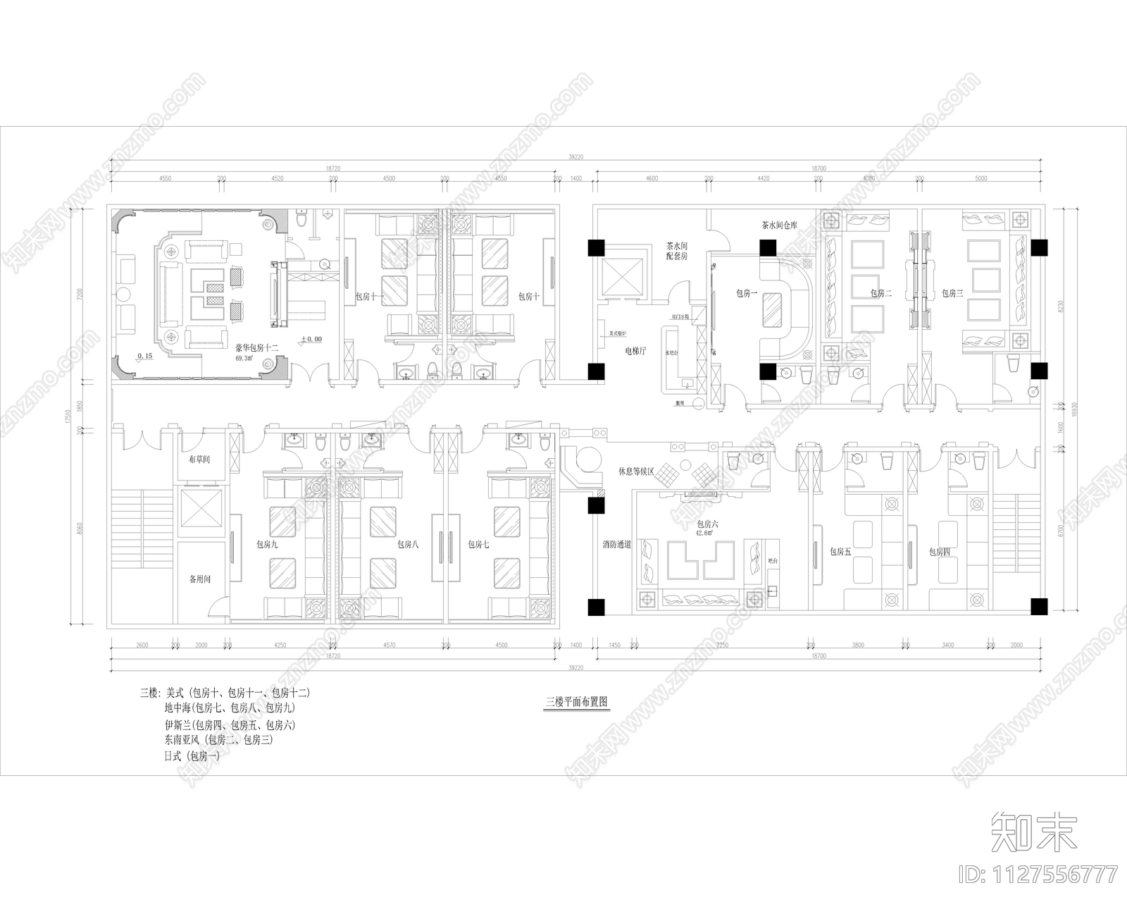 现代KTV平面布局设计cad施工图下载【ID:1127556777】