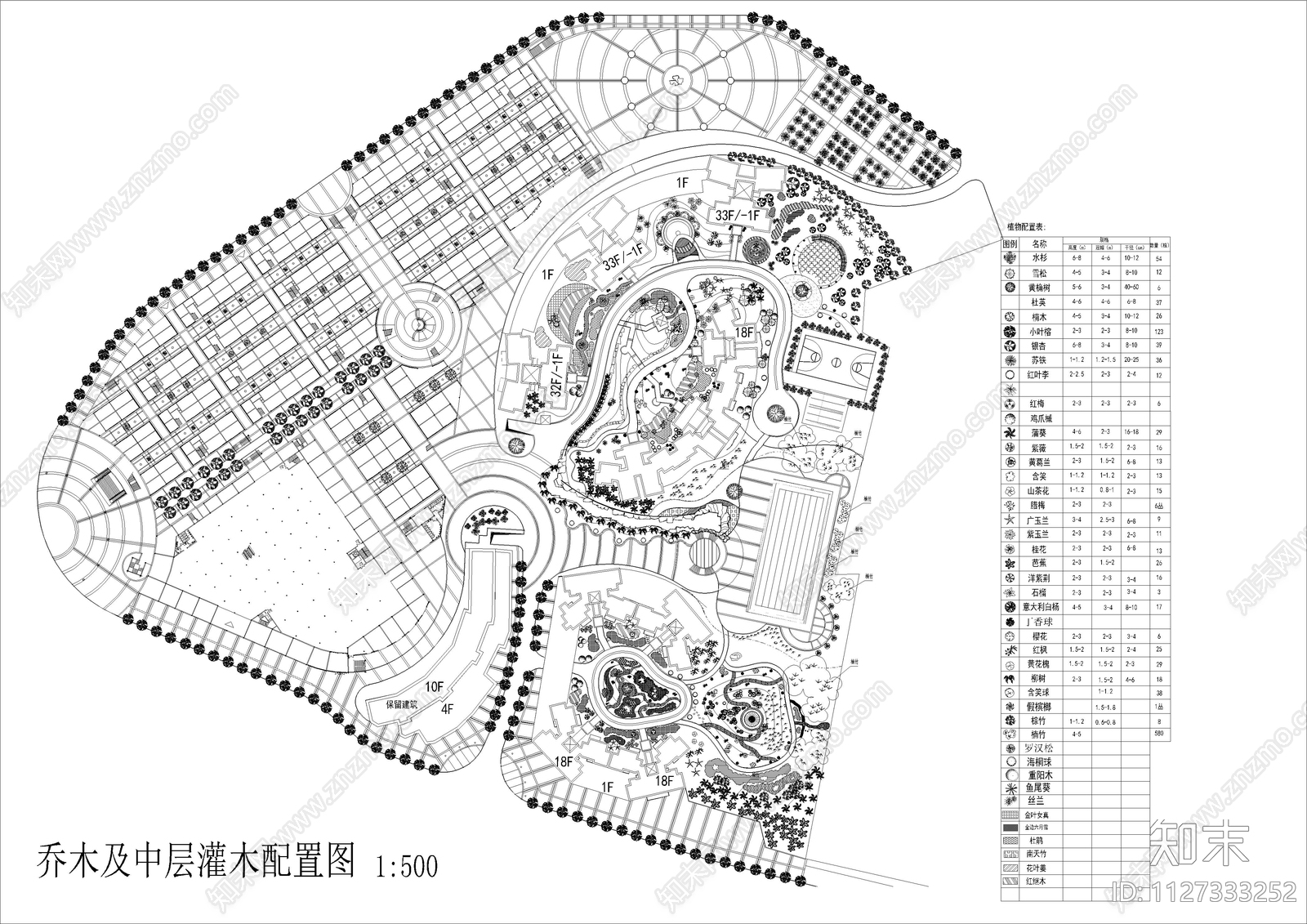 广场景观绿化平面图cad施工图下载【ID:1127333252】